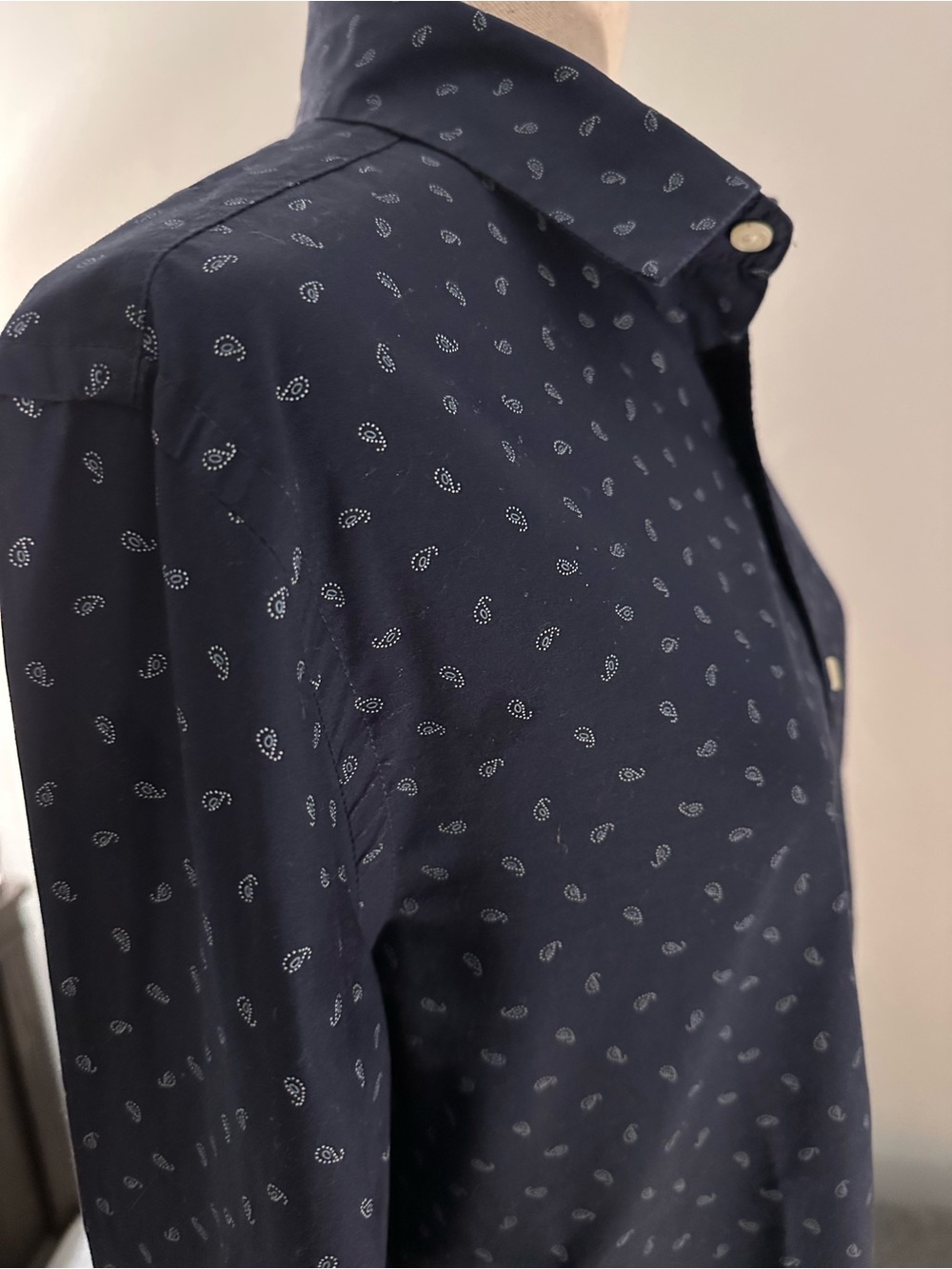 Izod Saltwater Navy Button-Down Shirt with Micro Paisley Print